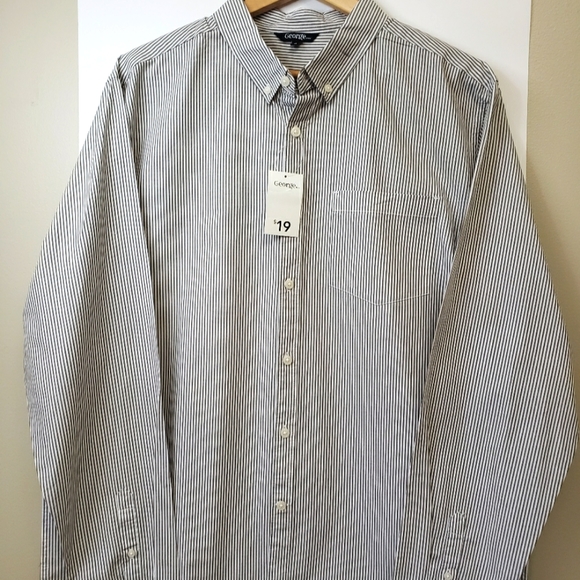 George Brown and White Stripes Poplin Long Sleeves Dress Shirts for Men XL - Picture 3 of 7
